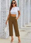 Kadın Beli Lastikli Düğme Ve Cep Detaylı Kapri Ithal Keten Pantolon