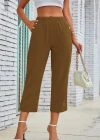 Kadın Beli Lastikli Düğme Ve Cep Detaylı Kapri Ithal Keten Pantolon