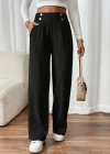 Kadın Beli Lastikli Düğmeli Ithal Krep Pantolon