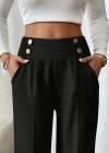 Kadın Beli Lastikli Düğmeli Ithal Krep Pantolon