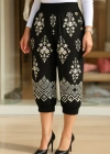 Kadın Beli Lastikli Etnik Desenli Kapri Süprem Pantolon