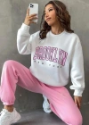 Kadın Bisiklet Yaka Brooklyn Baskılı üç Iplik Kumaş Sweat