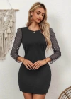 Kadın Bisiklet Yaka Kol Tül Detay Dalgıç Mini Boy Elbise
