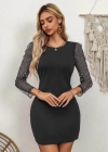 Kadın Bisiklet Yaka Kol Tül Detay Dalgıç Mini Boy Elbise