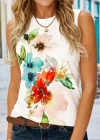 Kadın Bisiklet Yaka Sıfır Kol Renkli çiçek Baskılı Süprem Bluz