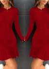 Kadın Bisiklet Yaka Uzun Kol Etek Ucu Fırfırlı Triko (polyenit) Mini Boy Elbise