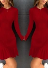Kadın Bisiklet Yaka Uzun Kol Etek Ucu Fırfırlı Triko (polyenit) Yılbaşı özel Mini Boy Elbise