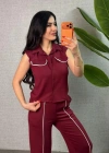 Kadın Biyeli Cep Detay Yelek Ve Pantolon odal Kumaş Ikili Takım