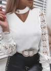 Kadın Boyundan Bağlamalı V Yaka Kolları Dantel Detay Fırsat ürünbluz