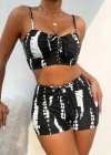 Kadın Büzgü Detay Askılı Crop Mini Tayt Ikili Takım