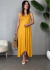 Kadın çan Dokuma Kumaş V Yaka Asimetrik Kesim Elbise