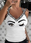Kadın çapraz Love şeritli Göz Baskılı Viskon Bluz
