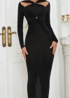 Kadın çapraz Omuz Dekolteli Toka Detay Fırsat ürün axi Boy Elbise