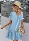 Kadın Cep Detaylı Düğmeli Viskon Keten Kumaş Elbise