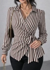 Kadın çizgili Kruvaze Bağlamalı Gömlek
