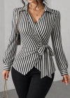 Kadın çizgili Kruvaze Bağlamalı Gömlek