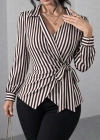 Kadın çizgili Kruvaze Bağlamalı Gömlek