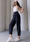 Kadın Scuba Krep Likralı Yan Fermuarlı Lastikli Harem Pantolon