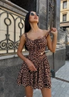 Kadın Dalgıç Kumaş Dijital Baskılı Önden Bağlama Detaylı Kare Yaka Leopar Desenli Elbise