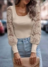 Kadın Dantel Detay Balon Kol U Yaka Bluz