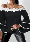 Kadın Dantel Detay Madonna Yaka Ispanyol Kol Fırsat ürün Bluz