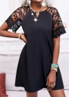 Kadın Dantelli Kısa Kollu Damla Yaka Krep Elbise