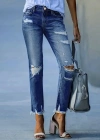 Kadın Dar Kesim Cepli önden Yırtık Desenli Denim Pantolon