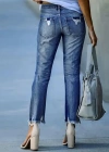 Kadın Dar Kesim Cepli önden Yırtık Desenli Denim Pantolon
