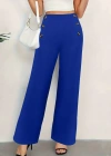 Kadın Düğme Detay Bol Paça Ithal Krep Pantolon