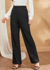 Kadın Düğme Detay Bol Paça Ithal Krep Pantolon