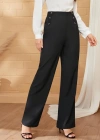 Kadın Düğme Detay Bol Paça Ithal Krep Pantolon