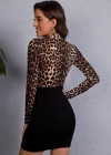 Kadın Leopar Desen Baskılı Kruvaze Yaka ini Elbise