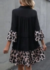 Kadın Fakir Kol V Yakalı Leopar Desen Detaylı Trikoton Elbise