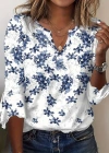 Kadın Fakir Kollu Fırfırlı V Yakalı çiçek Desenli Ithal Keten Bluz