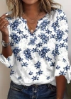 Kadın Fakir Kollu Fırfırlı V Yakalı çiçek Desenli Ithal Keten Bluz