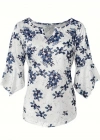 Kadın Fakir Kollu Fırfırlı V Yakalı çiçek Desenli Ithal Keten Bluz