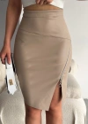 Kadın Fermuarlı Deri Kumaş Mini Etek