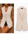 Kadın Gold Düğmeli Blazer Yaka Ceket