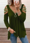 Kadın Haki Kolları Taş Işlemeli Uzun Kol Fermuarlı Viskon Bluz