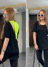 Kadın İki İplik Kumaş ırt Neon Detay Bluz