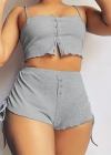 Kadın Ip Askılı Crop Bluz Ve Yanlardan Büzgülü Ikili Kaşkorse Short Takım