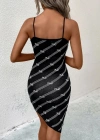 Kadın Ip Askılı Dekolteli çizgi Desenli Triko Elbise