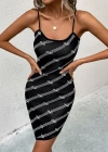 Kadın Ip Askılı Dekolteli çizgi Desenli Triko Elbise