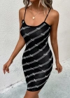 Kadın Ip Askılı Dekolteli çizgi Desenli Triko Elbise