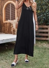 Kadın Ip Askılı Derin Geniş V Yakalı Uzun Viskon Elbise