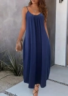 Kadın Ip Askılı Geniş V Yakalı Viskon Elbise
