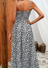 Kadın Ip Askılı Kruvazeli Yakalı Beli Lastikli Leopar Desenli Uzun Süprem Elbise