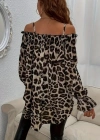 Kadın Ip Askılı Omuzlardan Açık Leopar Desenli Asimetrik Kesim Süprem Bluz