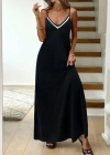 Kadın Ip Askılı V şerit Yakalı Uzun Viskon Elbise