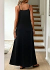 Kadın Ip Askılı V şerit Yakalı Uzun Viskon Elbise